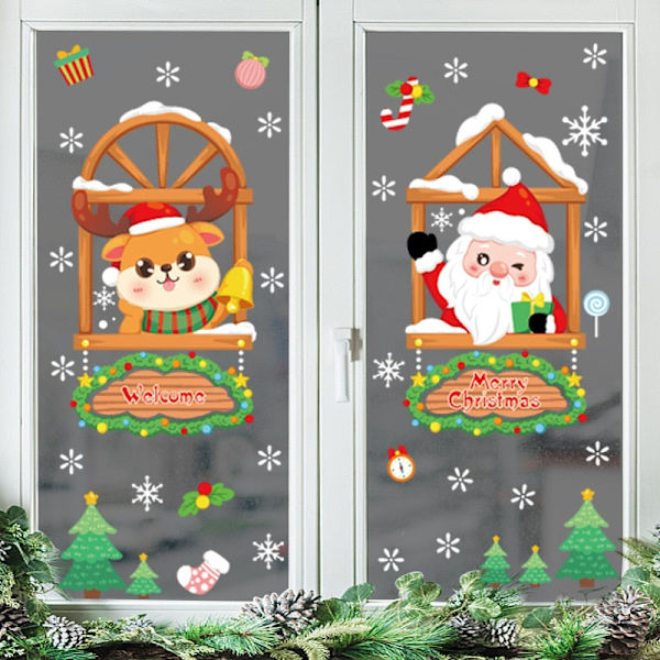 Jul Tomte Älg Snöflinga Elektrostatiska Dekaler Köpcentrum Glasfönster Dekaler God Jul Dekor För Hemmet 4pcs