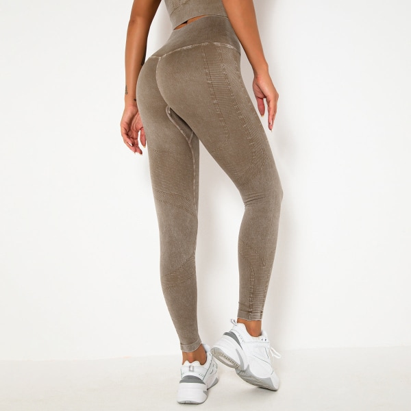 Saumattomat pestyt joogavaatteet urheiluun juoksuun fitness-housut tiukat korkea elastinen pitkähihainen jooga kolmiosainen puku vest-washed gray M