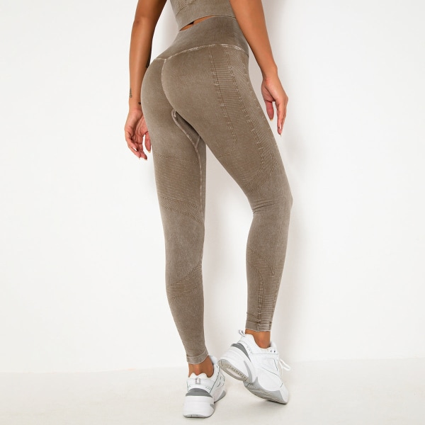 Sömlösa tvättade yogakläder Sport löpning Fitness byxor Tight High elastisk långärmad yoga tredelad kostym purple L