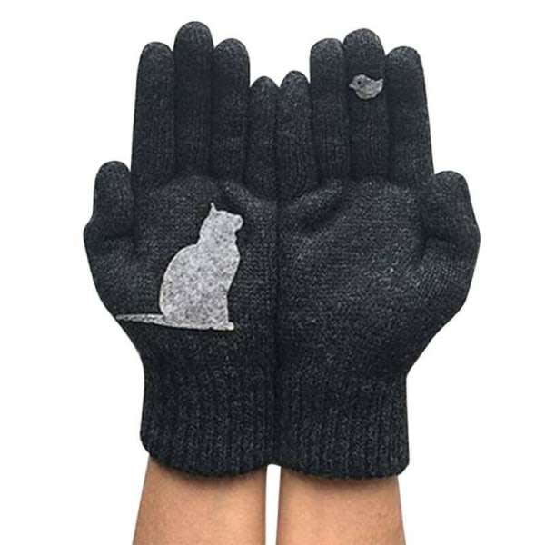 Vinterhandskar för män Kvinnor Tonåringar Söta katt- och fågeltryckta thermal printed handskar, vindtäta Vintervarma vantar Mjuk Milk Tea 20cm