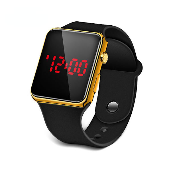 LED Elektropletteret Lille Firkantet Elektronisk Ur Innovativt Ungt Herre- og Dame- Elektronisk Armbåndsur Black with golden shell