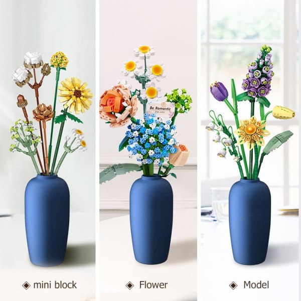 Mini Byggkloss Blomma DIY Kreativ Bukett Heminredning Krukväxt 3D Modell Monterad Tegelsten Barnleksak Flickpresent 1672 No box