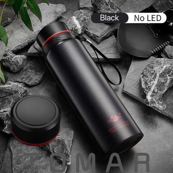 420-1800 ml stor kapacitet 304 tumlare av rostfritt stål Vakuum thermal Termos Vatten Kaffe Te Bärbar flaska Dropship 1500ml Black-Smart LED