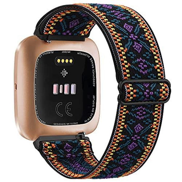 Elastiskt vävt looparmband för Fitbit Versa 3 2 Versa Lite Band Justerbart nylon sportarmbandsurarmband för Fitbit Sense Band Bohemian Purple For Versa 2 Versa 1