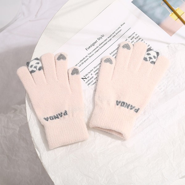 Varma vinterhandskar för utomhuscykling, stickade handskar, söta köldtåliga pekskärmshandskar Beige pink One size
