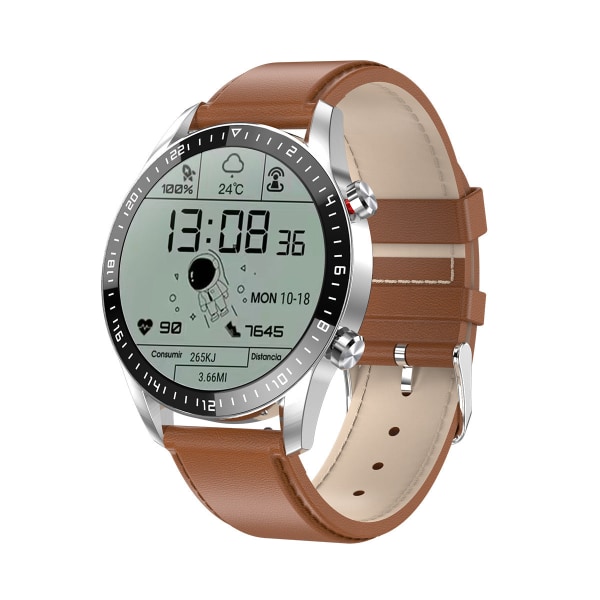 Smartklocka Bluetooth 1,32-tums Samtal Anpassad Urtavla Puls Blodtryck Blodsyre Brown leather