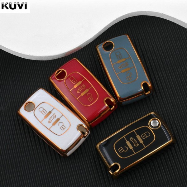Nytt TPU Bilnyckelfodral Skydd För Peugeot 107 206 207 307 308 406 För Citroen Xsara Picasso C2 C3 C4 C5 C6 C8 Väska 3 button White