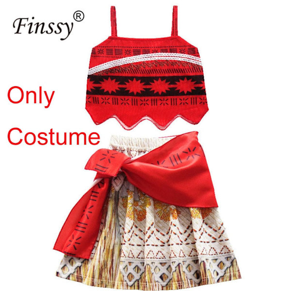 Barn Flickor Kläder Cosplay Kostymer Moana Prinsessklänning Vaiana Äventyr Sommar Strand Outfit Halloween Party Fancy Halsband Set Only Costume 6T