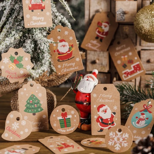 48/50 kpl Hyvää Joulua Kraft Paperi Tagit DIY Käsintehty Lahjapaketointi Paperi Tarrat Joulupukki Ripustuskoristeet Uuden Vuoden Sisustus 48pcs-set2