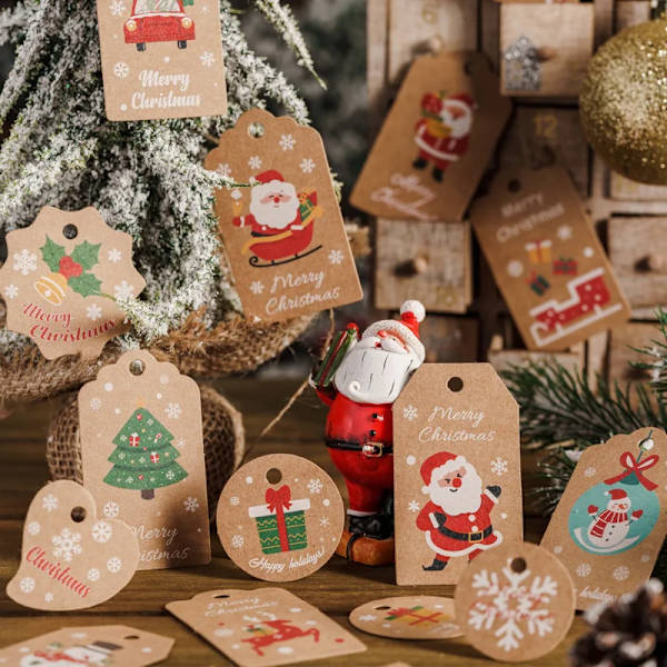 48/50 st God Jul Kraftpapper Etiketter DIY Handgjorda Presentinslagningspapper Etiketter Jultomten Hängande Etikett Ornament Nyårsdekor 48pcs-set2