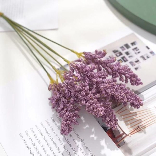 6 stk./pakke Kunstig Vanilje Mini Skum Bær Spike Kunstige Blomster Buket til Hjemmeplante Vægdekoration Kornplante Bunke Blue