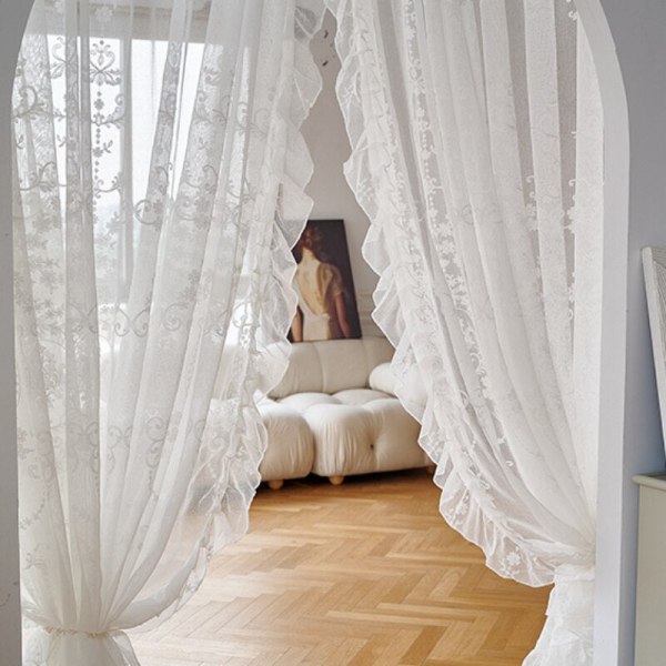 Retro Broderi Hvid Blonde Pigeagtig IG Stue Dekorativt Gardiner Soveværelse Altan Fløjl Høj kvalitet Mørklægnings Luksus Gardiner Lace Curtain W100cm H200cm 1pc