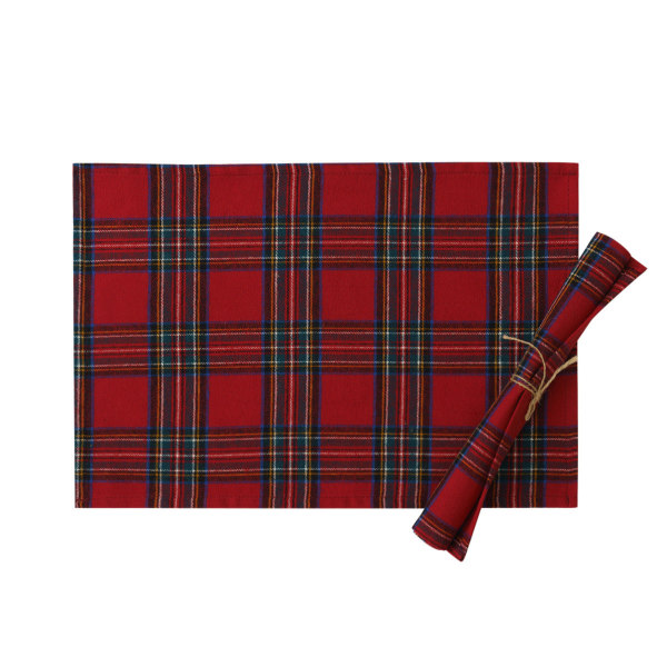 Julefestival Bordbrikke Varmebestandig Brikke Bordmatte Stoff Bordløper Duk Høy Temperaturbestandighet Large plaid red 30 * 45cm (placemat)4pcs