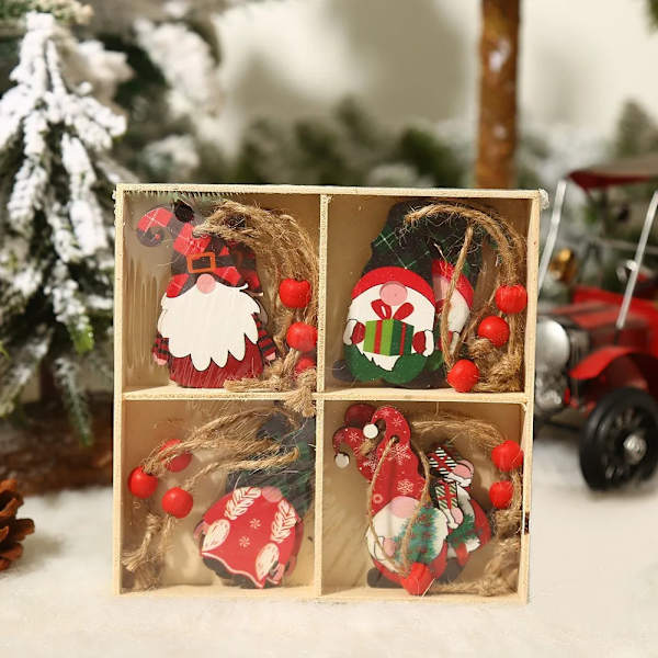 9/12 kpl Joulutonttu Puinen Riipus Enkeli Joulupukki Joulukuusen Riipukset Koristeet Navidad Hyvää Uutta Vuotta 2024 D-02 (12-piece set)
