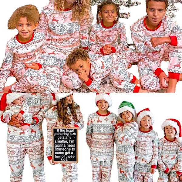 Joulu Pyjamat Yhteensopivat Perhe Pyjamat Vanhempi-lapsi Asu Hirvi Poropainatuksella Pitkähihainen Paita ja Alaosa Oloasu 12M