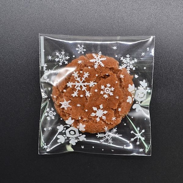 50 stk. Snefnug Jule Plastik Slik Cookie Kiks Snack Emballage Pose Selvklæbende Gaveposer til Hjem Bryllup Fødselsdagsfest 10x10cm