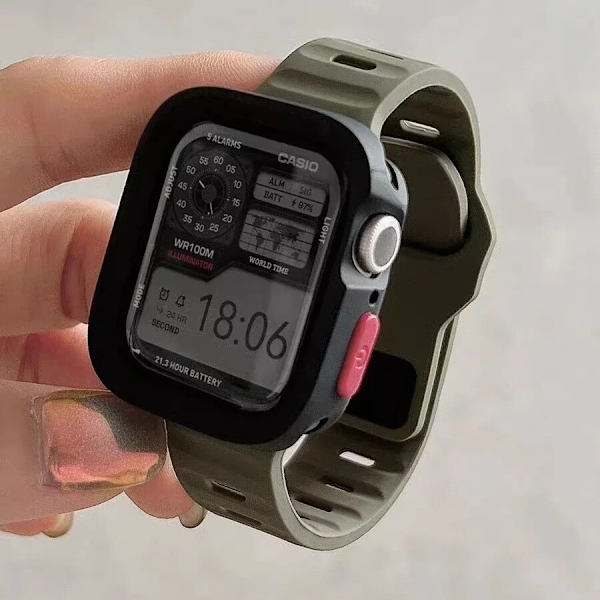 Kellon ranneke Apple Watch iWatch S10-42mm tummanvihreä + musta kuori