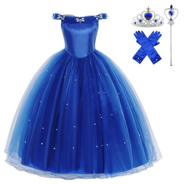 Fé Prinsessklänning Askungen Cosplay Utklädnad Födelsedagskostym Vestidios Baby Flickklänning Charm Set Fancy Dress Karneval 5T(120) 03