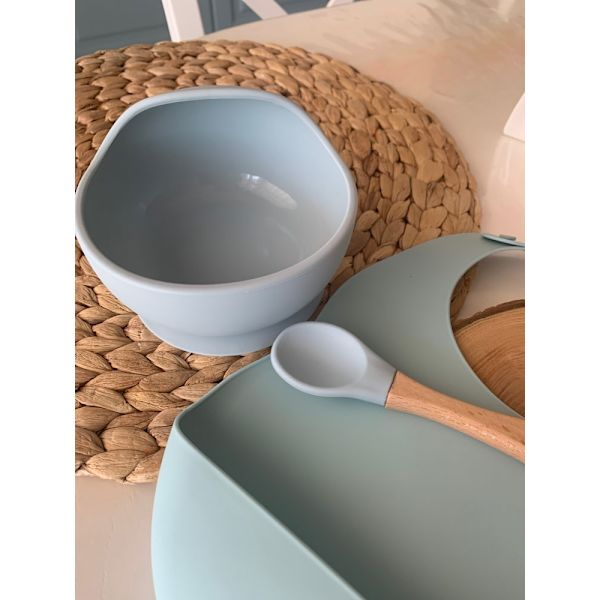 Ny Silikone Baby Madskål Service Vandtæt Ske Skridsikker Service BPA Fri Silikone Tallerkener til Baby Skål Baby Tallerken Olive-Silicone Spoon
