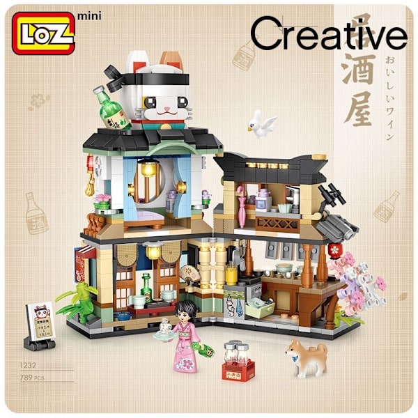 LOZ byggeklodser japansk-inspireret gadebillede izakaya akvatiske produkter butik mini små partikler samlet legetøj puslespil pige dreng 1232 without box