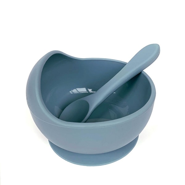 Ny matskål i silikon Baby Vattentät sked Halkfri porslin BPA-fria silikonskålar för baby Baby Blue-Silicone Spoon