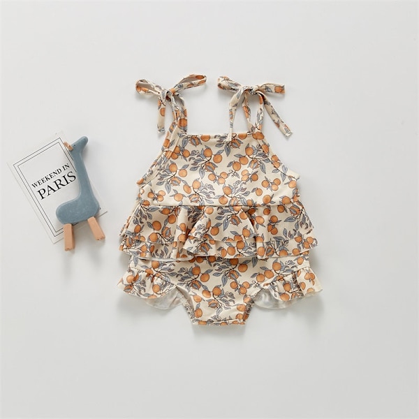 Småbarn Jenter Badedrakt Nydelig Sommer Blomster-/Sitronprint Tanktopper + Shorts Badedrakt Barn Søt 2-delt Badeantrekk Pink 18-24 Months