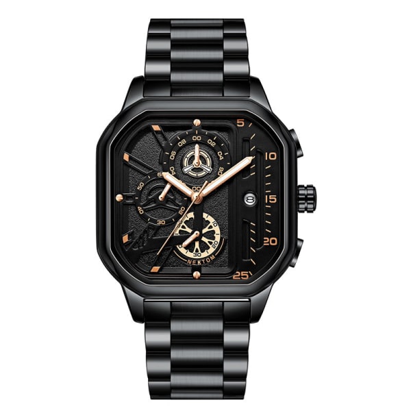En Herreklokke Høykvalitets Selvlysende Vanntett Klokke Herreklokke Quartz Klokke Steel case black surface steel belt