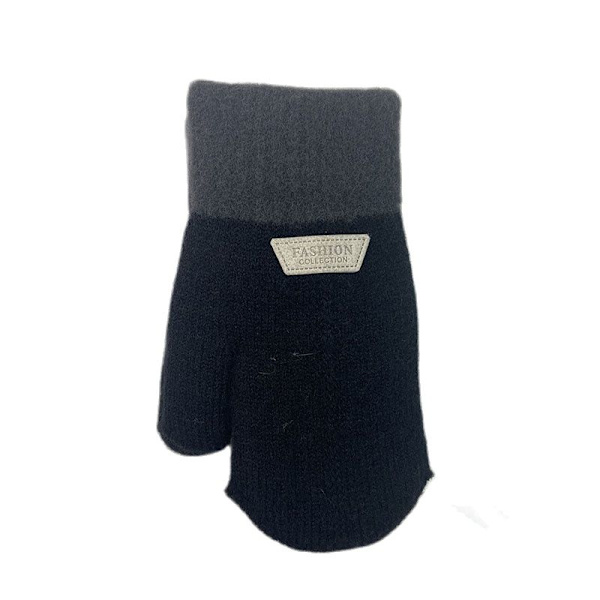 Barnhandskar Vinter Enfärgad Tjockare Plus Sammet Halterhandskar För Barn Småbarn Utomhus Håll Varma Stickade Vantar Med Snöre black(3-6 Years)