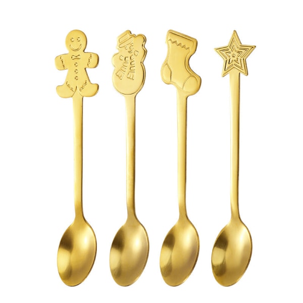 Gränsöverskridande Julbordsbestick i Rostfritt Stål Sked Kreativ Kaffesked Presentförpackning Söt Kostym Golden socks