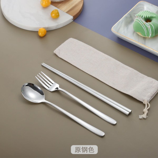 Rustfrit stål koreansk-stil ske gaffel spisepinde titanium-belagt service studerende bærbar tre-delt spisepinde ske gaffel Gold three-piece set