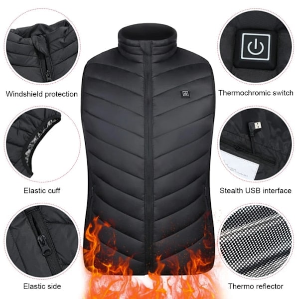 13 Områden Uppvärmd Väst Herr Jacka Uppvärmd Vinter Dam Elektrisk Usb Värmare Taktisk Jacka Man Termisk Väst Kroppsvärmare Kappa 6XL 13 Areas Black 4XL