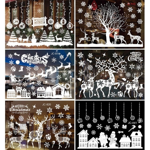 Juldekorationer Färgglada julfönsterdekaler Vit snöflinga väggdekaler Window Dressing Sömlösa fönsterdekaler Color A53