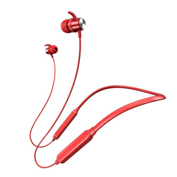 Halshängande Sport Bluetooth Headset Öronhängande 5.0 Running Binaural Trådlösa hörlurar Magnetiska öronproppar Red