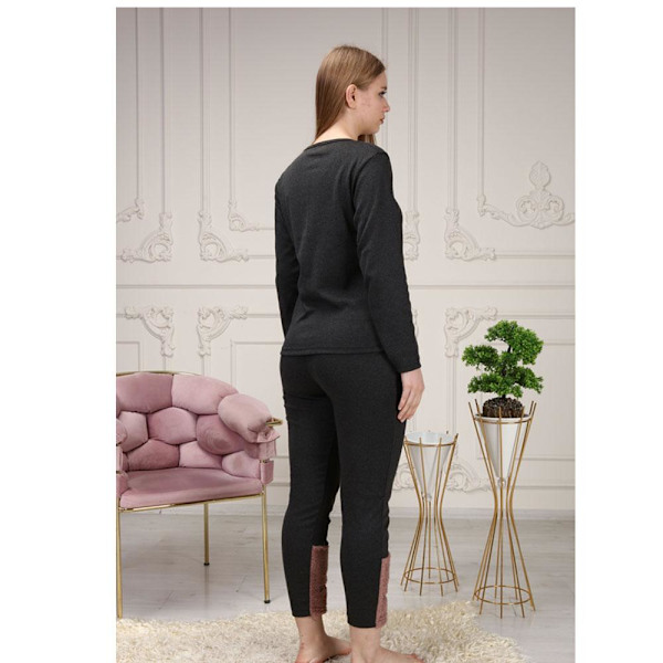 Dam Pyjamas Set i Fleece med Kattbroderi Brown 42