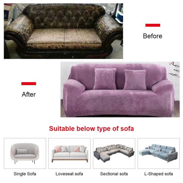 Fløjlsblød tyk sofabetræk All-inclusive elastisk sektionssofabetræk til stue Chaiselong L-formede hjørnebetræk light gray 3-seater(190-230cm)