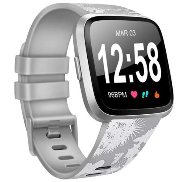 Armband för Fitbit Versa 2 Versa Band Mjuk TPU Ersättningsarmband för Fitbit Versa 2 Versa Lite Klockarmband Gray Flower Gray Size S For Versa 1 2