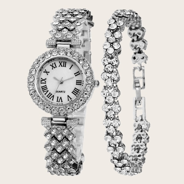 Lyxigt diamantbestrött stjärnklart elegant quartz-klockset med diamanter för alla tillfällen Style Six suit with box