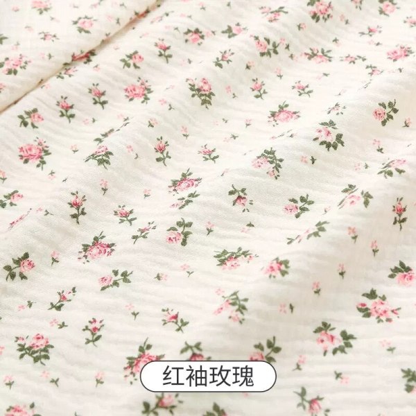 Pehmeät kukalliset pyjamat yöpaita puuvillaharso kangas ruusukuvioinen kreppipuuvilla pitkähihainen Ins-tyylinen kotiasukangas 3 Ivory Cherry 50x135cm(0.5 meters)