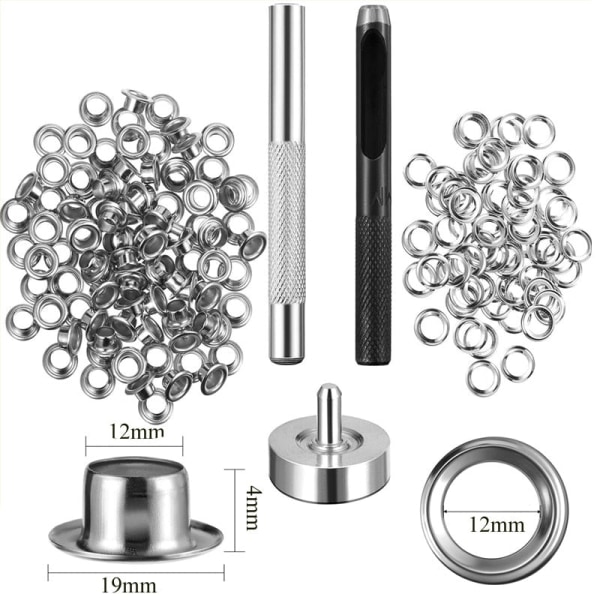 4 mm-20 mm 100 STK Silver ögla och ögla Punch Die Tool Set Metallknapp för DIY Läder Hantverkskläder Skor Bältesväska Grommet 10mm 100pcs set