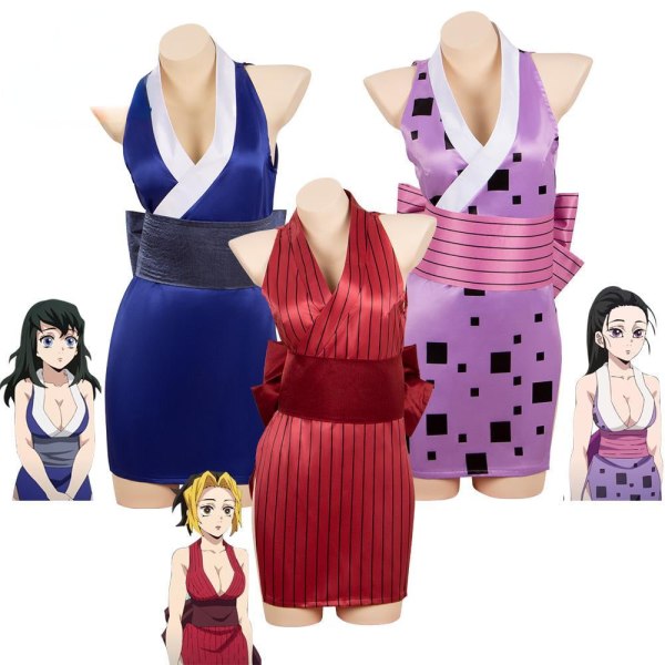 Anime Demon Slayer Suma Hinatsuru Makio Uzui Tengen Fruar Uniform Klänning Entertainment District Arc Cosplay Kostymer för Kvinnor Makio M