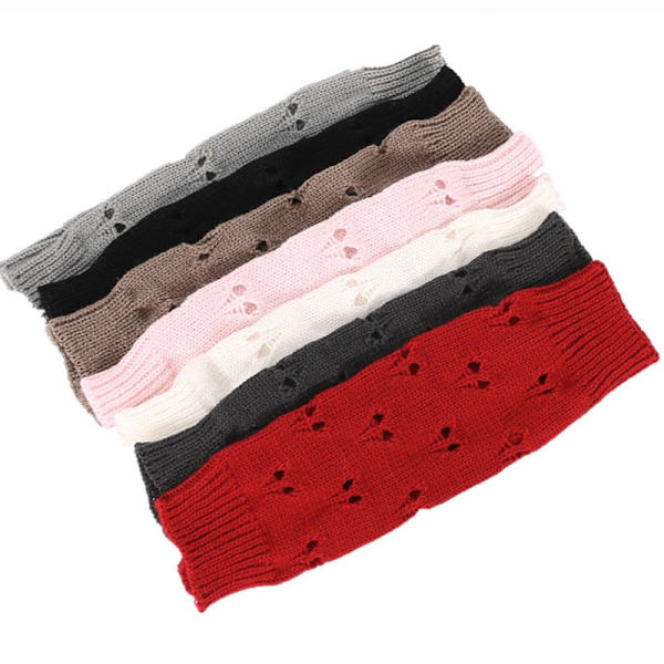 Stickade armvärmare för damer, mode handvärmare, vinterhandskar, virkade armar, ihåliga hjärtvantar, varma fingerlösa handskar Red One Size