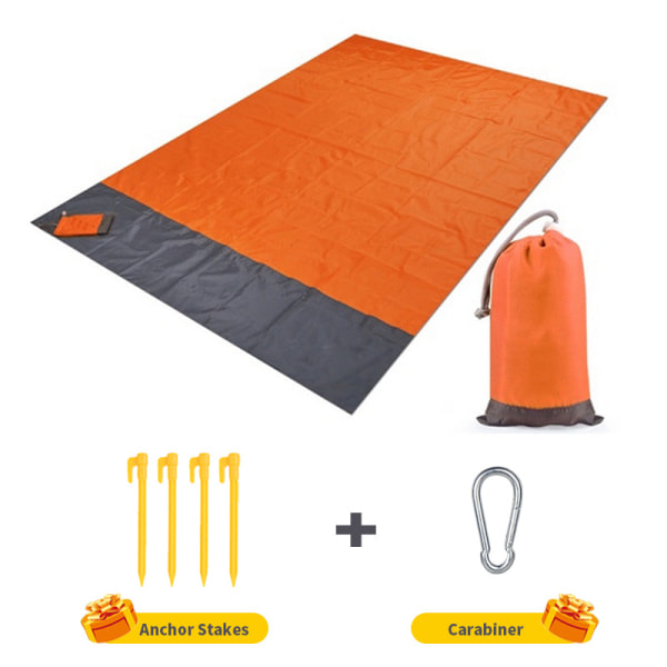2x2,1m vattentät ficka filt Vikbar campingmatta Madrass Bärbar lättviktsmatta Utomhus picknickmatta Sandstrand Orange 140x200cm