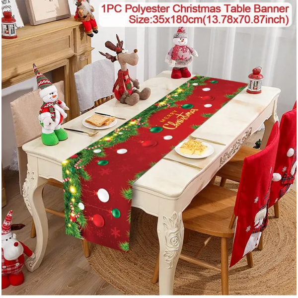 Juledug Bordløber Glædelig Jul Dekorationer 2023 Til Hjemmet Dug Navidad Noel Kerst Xmas Gaver Nytår 2024 Natal polyester 35 as picture