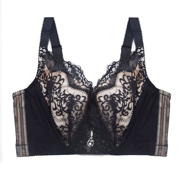 BH med Större Kupor för Kvinnor Sexig Spets BH Push Up Bygel Underkläder Black 40D