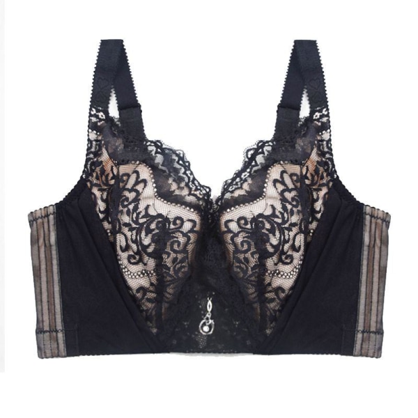 Plus Size BH för kvinnor Sexiga Spets BH Push Up Bygelunderkläder Black 48E