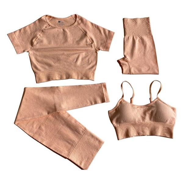Yoga Gym Sett Topper T-skjorte BH Leggings Sportsett For Kvinner 4pcs Pink Set S