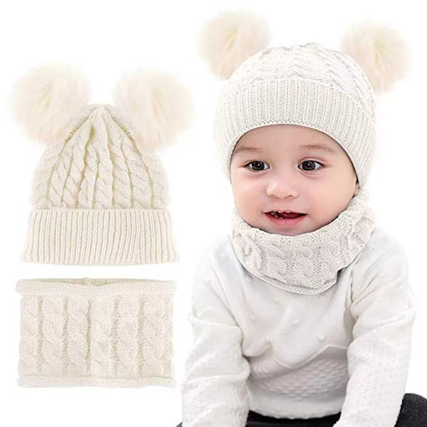 Syksyn ja talven pallokierre villapipo neulottu hattu turkispallo hattu lasten paksuuntunut lämmin villahattu villapipo Beige Average size