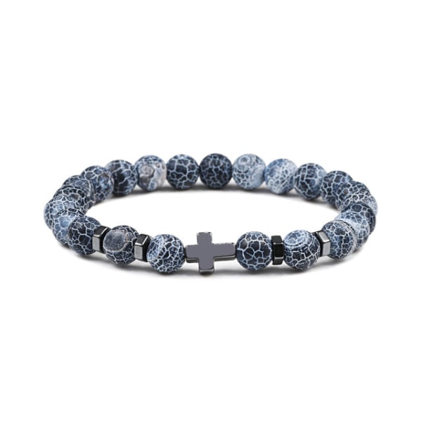 Herr Naturlig Lavasten Pärlarmband Hematit Kors Rosenkrans Meditation Bön Jesus Armband Dam Yoga Smycken Pattern