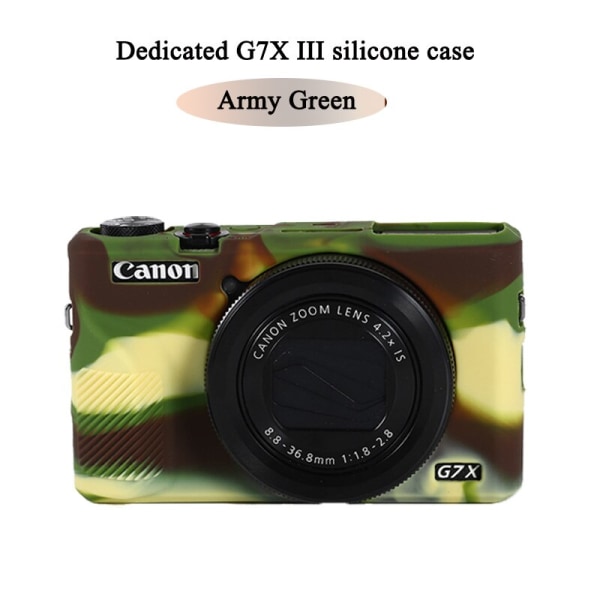 Snygg kameraväska för Canon G7XII G7X II G7X mark 3 G7X III G5X II Silikonfodral Gummi Kameraskydd Skyddande Skal G7X III army green