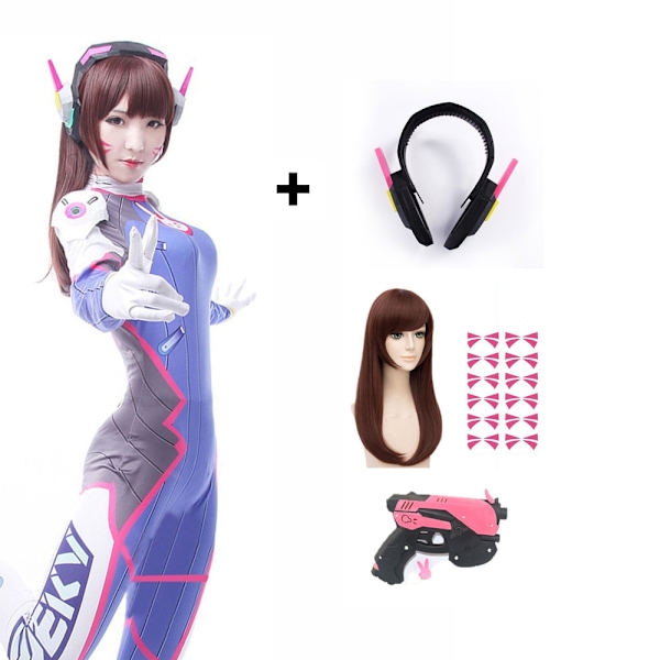 Dva Cosplay -asu, peli, naisille, aikuisille, lapsille, Lycra, 3D-tulostus, Spandex, Halloween-juhlat, Zentai-peruukkiasut, ase D.Va cos five-piece set M